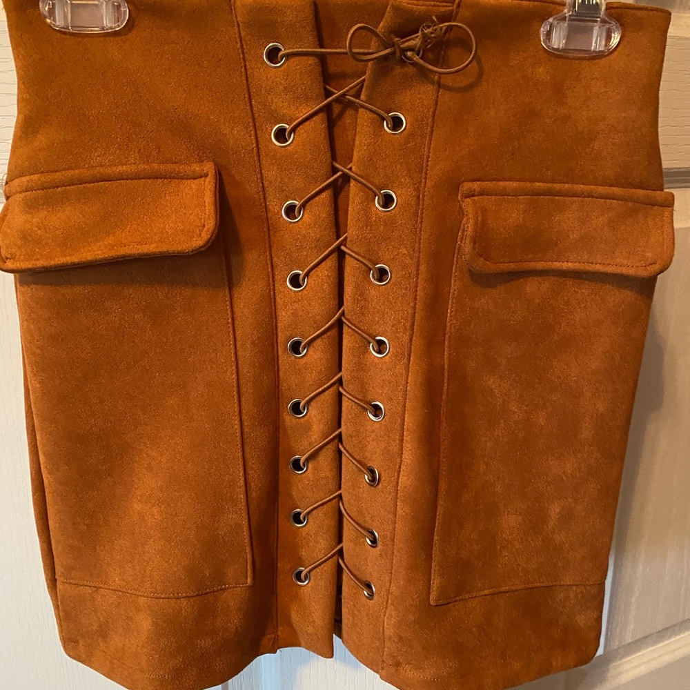 Brown Suede Bodycon Skirt